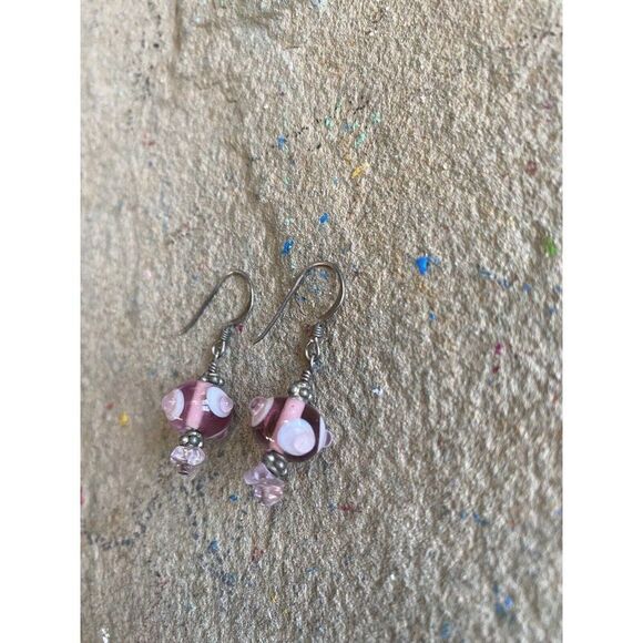 Dangle Earrings Glass Circular Purple Pink Lavender - Picture 1 of 4